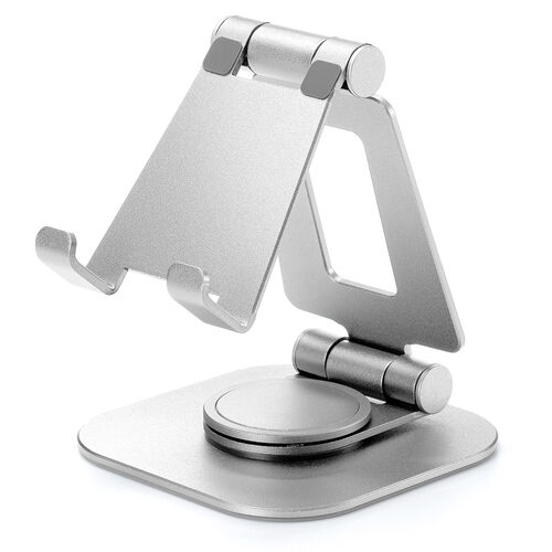 スマホスタンド（回転・折りたたみ・アルミ製・無段階・角度調整・2関節・スマートフォンスタンド・Switch・シルバー）