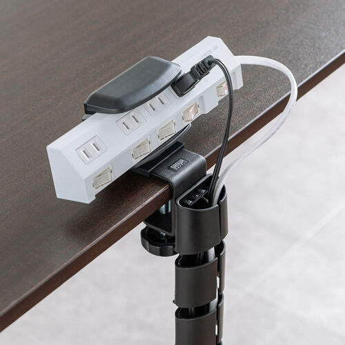 ケーブルカバー（タップホルダー付き・昇降デスク用・クランプ式・ケーブルガイド・配線カバー・130cm・配線整理・ブラック）