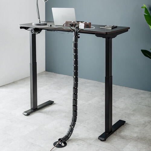 ケーブルカバー（タップホルダー付き・昇降デスク用・クランプ式・ケーブルガイド・配線カバー・130cm・配線整理・ブラック）