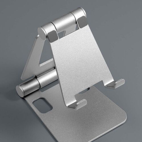 スマホスタンド（折りたたみ式・アルミ製・無段階・角度調整・2関節・スマートフォンスタンド・Switch・シルバー）