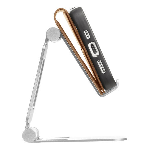 スマホスタンド（折りたたみ式・アルミ製・無段階・角度調整・2関節・スマートフォンスタンド・Switch・シルバー）