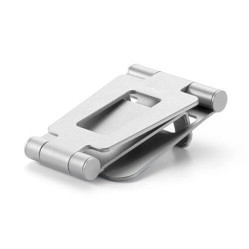 スマホスタンド（折りたたみ式・アルミ製・無段階・角度調整・2関節・スマートフォンスタンド・Switch・シルバー）