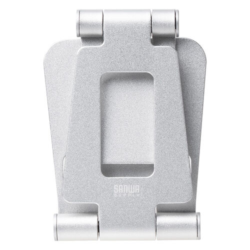 スマホスタンド（折りたたみ式・アルミ製・無段階・角度調整・2関節・スマートフォンスタンド・Switch・シルバー）