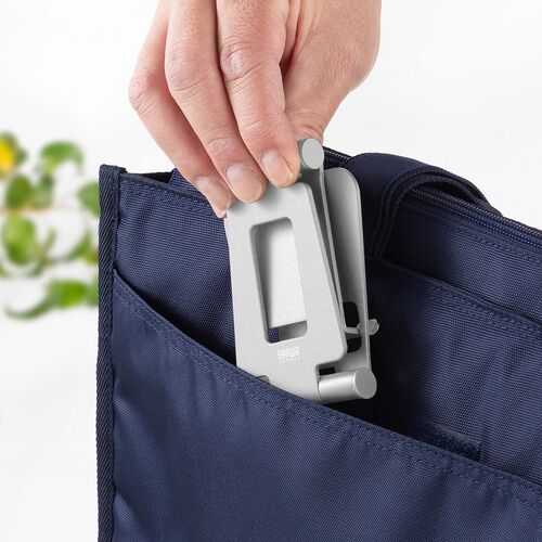 スマホスタンド（折りたたみ式・アルミ製・無段階・角度調整・2関節・スマートフォンスタンド・Switch・シルバー）