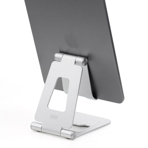 タブレットスタンド（折りたたみ式 ・アルミ製・無段階・角度調整・2関節・iPad・Switch・シルバー）