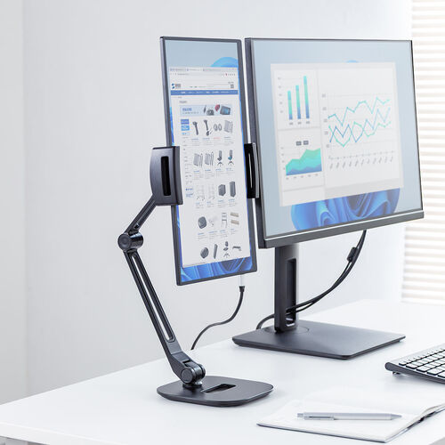モバイルモニタースタンド（据え置き・17.3インチ・16インチ・15.8インチ・15.6インチ・360°回転・3関節アーム・高さ・角度調整 モバイルディスプレイ iPad タブレット