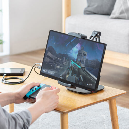 モバイルモニタースタンド（据え置き・17.3インチ・16インチ・15.8インチ・15.6インチ・360°回転・3関節アーム・高さ・角度調整 モバイルディスプレイ iPad タブレット