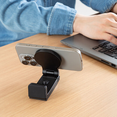 MagSafe対応スマホスタンド（トラベルスマホホルダー・磁気吸着・360度調整・片手操作・新幹線・飛行機・折りたたみ・持ち運び・旅行・出張・自撮り棒・iPhone/Android・メタルリング付属）