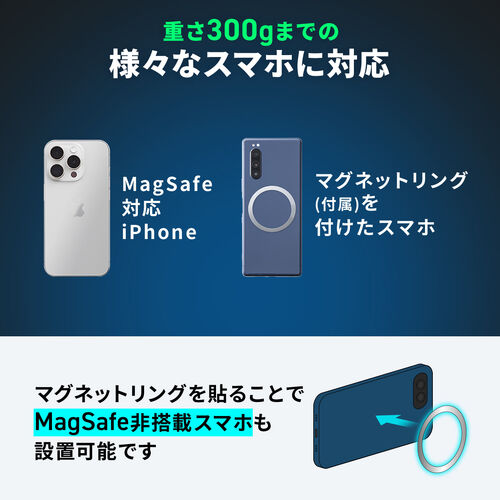 MagSafe対応スマホスタンド（電動真空吸盤・360°調整・片手操作・折りたたみ・スマホホルダー・携帯スタンド・車載ホルダー・iPhone/Android・メタルリング付属）