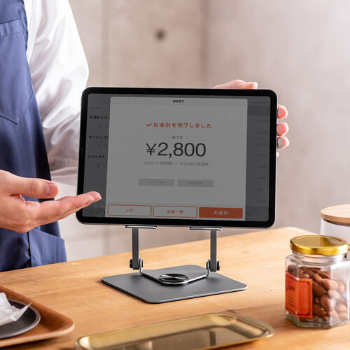 タブレットスタンド（回転・折りたたみ・アルミ製・無段階・角度調整・2関節・スマートフォンスタンド・Switch・グレー）