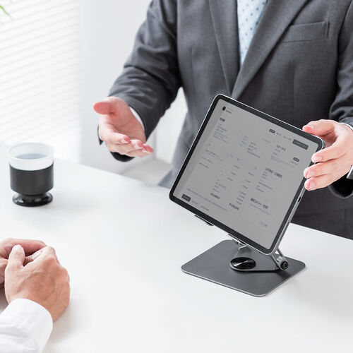 タブレットスタンド（回転・折りたたみ・アルミ製・無段階・角度調整・2関節・スマートフォンスタンド・Switch・グレー）