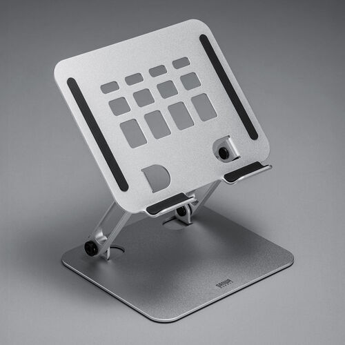 タブレットスタンド（折りたたみ・アルミ製・無段階・角度調整・2関節・スマートフォンスタンド・Switch・シルバー）