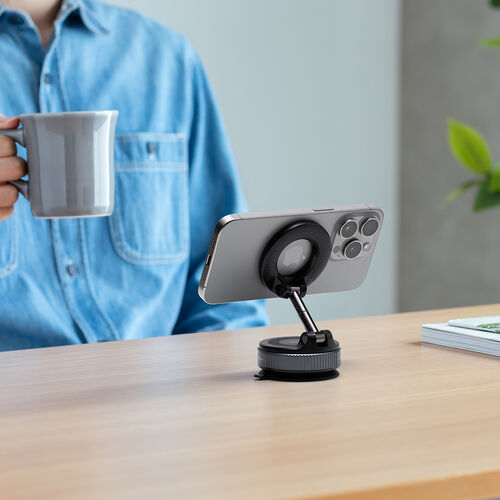 MagSafe対応スマホスタンド（手動真空吸盤・360°調整・片手操作・折りたたみ・スマホホルダー・携帯スタンド・車載ホルダー・iPhone/Android・メタルリング付属）