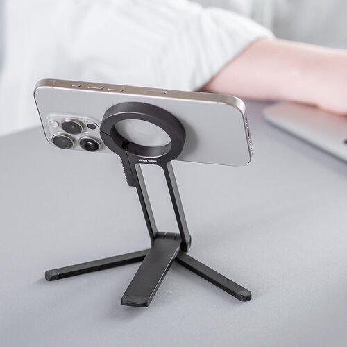 MagSafe対応スマホスタンド（スマホ三脚・折りたたみ式・持ち運び・ミニ三脚・自撮り棒・360°回転・無段階角度調整・縦置き・横置き・ iPhone/Android・メタルリング付属）