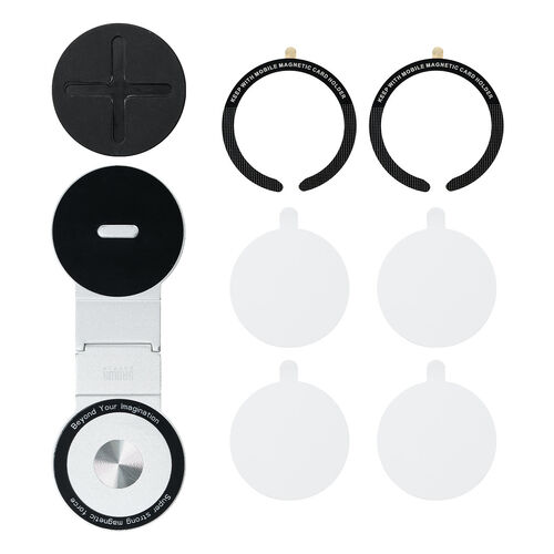 ノートパソコン用スマホホルダー MagSafe対応 スマホスタンド 折りたたみ式 持ち運び 360°回転 無段階角度調整 モニター設置可 iPhone Android メタルリング付属