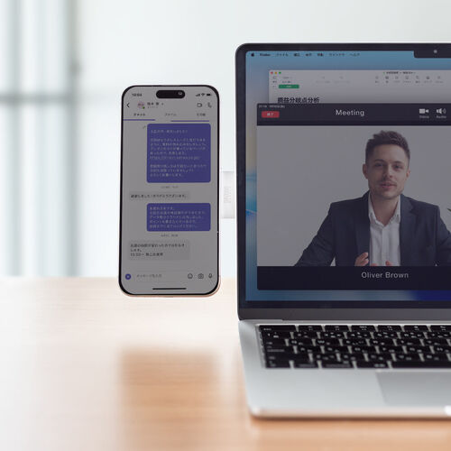 ノートパソコン用スマホホルダー MagSafe対応 スマホスタンド 折りたたみ式 持ち運び 360°回転 無段階角度調整 モニター設置可 iPhone Android メタルリング付属