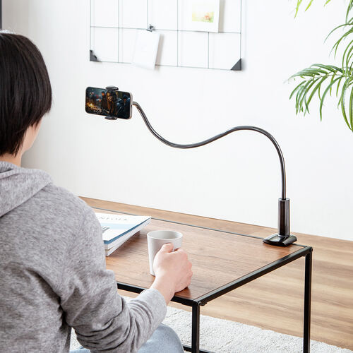 スマホホルダー（フレキシブルアーム・3.5～6インチまで対応・自由自在・スマホアーム・クランプ固定式・デスクサイド・ベッドサイド・寝ながら・360度回転）