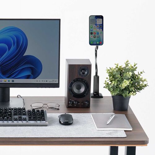 スマホホルダー（フレキシブルアーム・MagSafe対応・マグネットリング付属・自由自在・スマホアーム・クランプ固定式・デスクサイド・ベッドサイド・寝ながら・360度回転）