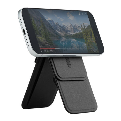 MagSafe対応スマホスタンド（2WAYスタンド・カード収納付き・カードケース・折りたたみ・薄型・マグネット着脱・角度調整・iPhone対応・動画視聴・オンライン会議・ブラック）