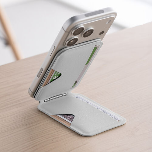 MagSafe対応スマホスタンド（2WAYスタンド・カード収納付き・カードケース・折りたたみ・薄型・マグネット着脱・角度調整・iPhone対応・動画視聴・オンライン会議・ホワイト）