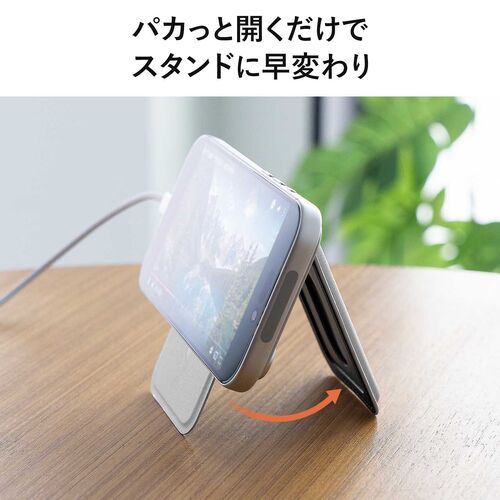 MagSafe対応スマホスタンド（カード収納付き・カードケース・マグネット着脱・ウォレットスタンド・薄型・角度調整・iPhone対応・ブラック）