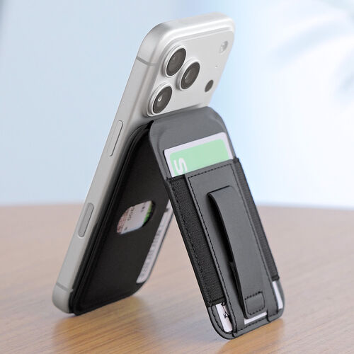 MagSafe対応スマホスタンド（カード収納付き・カードケース・マグネット着脱・角度調整・指フック・iPhone対応・ブラック）