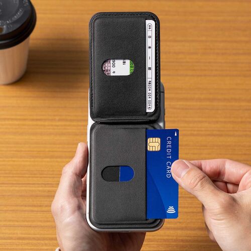 MagSafe対応スマホスタンド（カード収納付き・カードケース・マグネット着脱・角度調整・指フック・iPhone対応・ブラック）