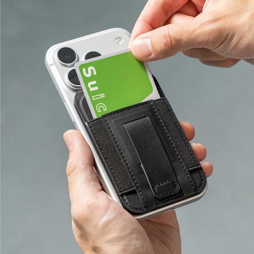 MagSafe対応スマホスタンド（カード収納付き・カードケース・マグネット着脱・角度調整・指フック・iPhone対応・ブラック）