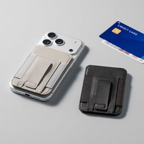 MagSafe対応スマホスタンド（カード収納付き・カードケース・マグネット着脱・角度調整・指フック・iPhone対応・ライトグレー）