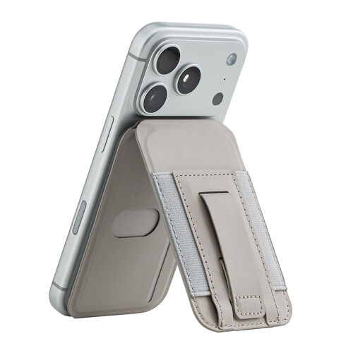 MagSafe対応スマホスタンド（カード収納付き・カードケース・マグネット着脱・角度調整・指フック・iPhone対応・ライトグレー）