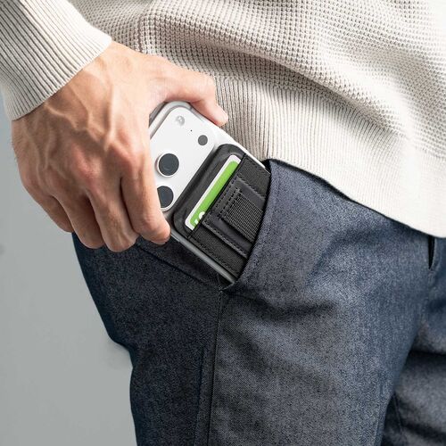 MagSafe対応スマホスタンド（カード収納付き・カードケース・マグネット着脱・角度調整・伸縮指フック・iPhone対応・ブラック）