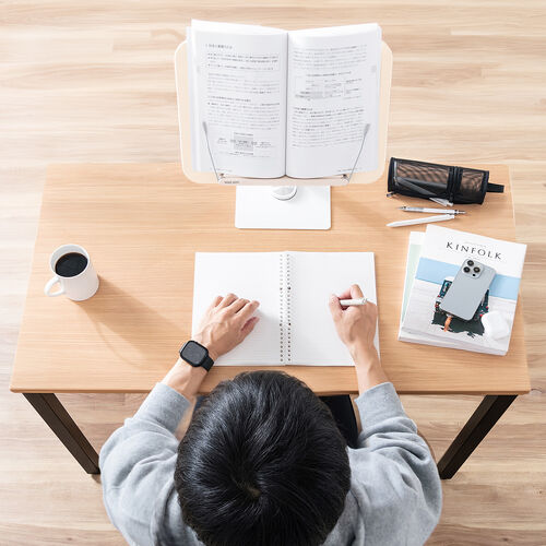 書見台（ブックスタンド・読書台・360度回転式台座・無段階高さ調整・リビング学習・学習台・教科書・参考書・タブレット）