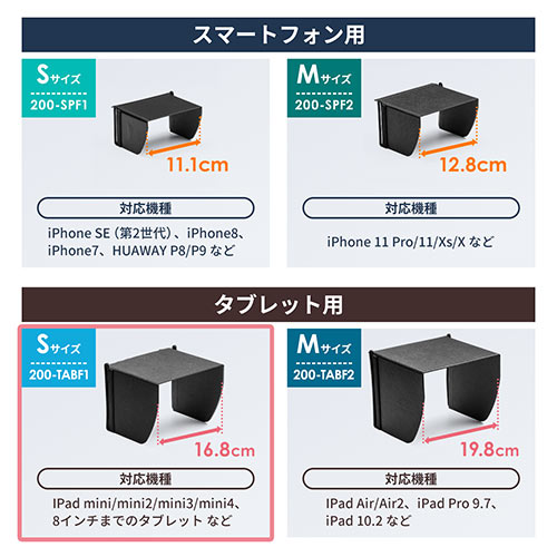 iPad・タブレット用遮光フード（サンシェード・屋外用・日焼けフード・日光時見やすく・Sサイズ）