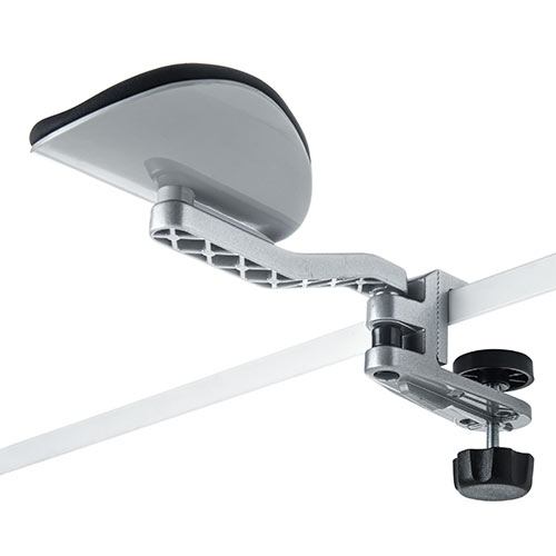 アームレスト（パソコン・マウス・キーボード・肘置き・リストレスト・エルゴノミクス・クランプ式・クッション付き・シルバー）