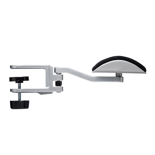 アームレスト（パソコン・マウス・キーボード・肘置き・リストレスト・エルゴノミクス・クランプ式・クッション付き・シルバー）