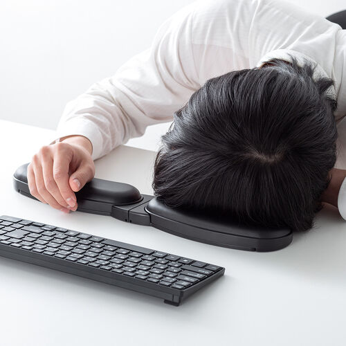 リストレスト（キーボード マウス兼用・ロング ショート 可変式・疲労軽減・幅約44.5cmから最大68cm・柔らかクッション・すべり止め付き・PU素材・ブラック）