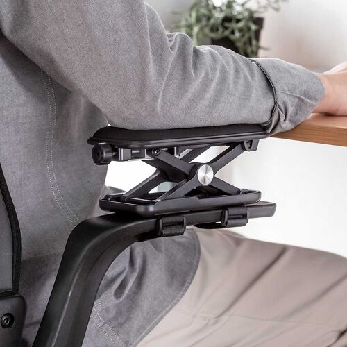 肘置き（アームレスト・高さ調節可能・低反発クッション・疲労軽減・取付簡単・面ファスナー取付・椅子・ブラック）