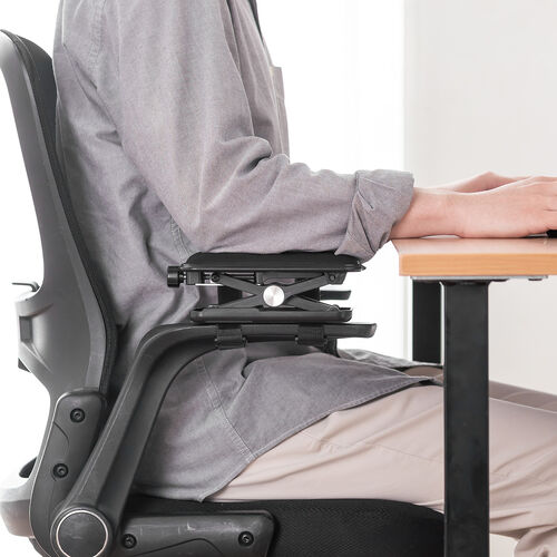 肘置き（アームレスト・高さ調節可能・低反発クッション・疲労軽減・取付簡単・面ファスナー取付・椅子・ブラック）