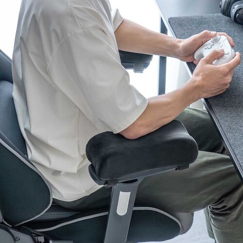 肘置き（アームレスト・クッション・低反発・疲労軽減・取付簡単・ベルベット生地・2個セット・面ファスナー取付・椅子・ブラック ）