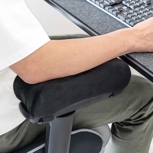 肘置き（アームレスト・クッション・低反発・疲労軽減・取付簡単・ベルベット生地・2個セット・面ファスナー取付・椅子・ブラック ）