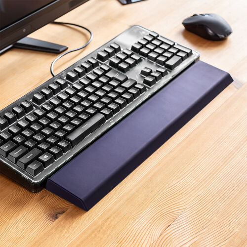 リストレスト（シリコン製・UVコーティング・幅42cm・フルキーボード対応・リブ構造・簡単お手入れ・アームレスト・ブルー）