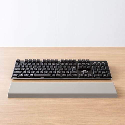 リストレスト（シリコン製・UVコーティング・幅42cm・フルキーボード対応・リブ構造・簡単お手入れ・アームレスト・グレー）