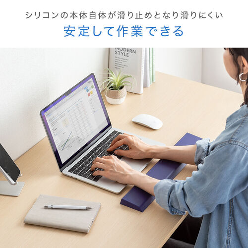 リストレスト（シリコン製・UVコーティング・幅42cm・フルキーボード対応・リブ構造・簡単お手入れ・アームレスト・グレー）