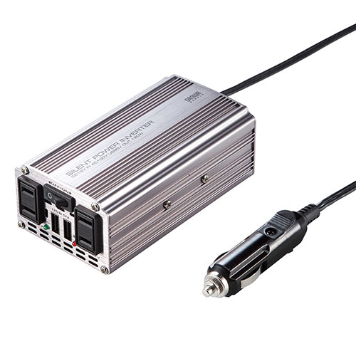 カーインバーター（ACコンセント・USBポート・120W・DC12V・アルミ筐体・擬似正弦波）