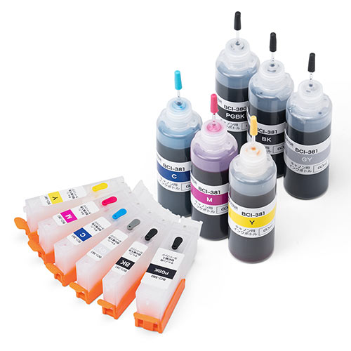 詰め替えインク  BCI-380 BCI-381 顔料ブラック約3回分 染料インク約6回分 顔料ブラック 染料ブラック 染料シアン 染料マゼンタ 染料イエロー