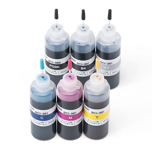 詰め替えインク  BCI-380 BCI-381 顔料ブラック約3回分 染料インク約6回分 顔料ブラック 染料ブラック 染料シアン 染料マゼンタ 染料イエロー