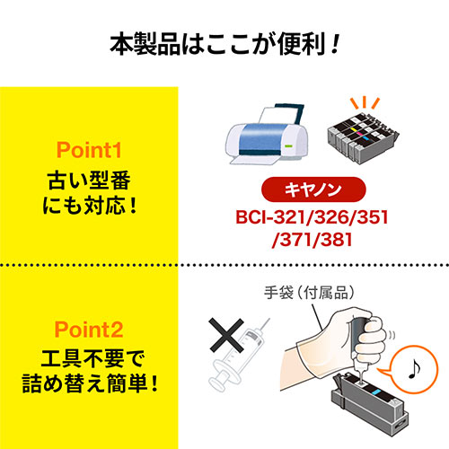 詰め替えインク BCI-320/321/325/326/350/351/370/371/380/381（ブラック・30ml）