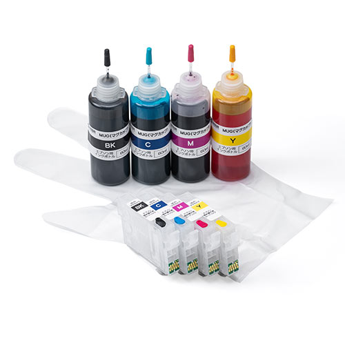 詰め替えインク エプソン MUGシリーズ 詰め替えカートリッジ付き ブラック シアン マゼンタ イエロー 約12回分