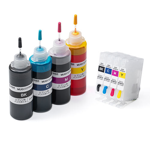 詰め替えインク エプソン MUGシリーズ 詰め替えカートリッジ付き ブラック シアン マゼンタ イエロー 約12回分