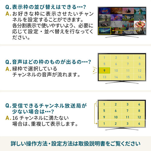 16分割マルチチャンネル表示対応テレビチューナー 16分割マルチチャンネル表示対応テレビチューナー サンワ、最大